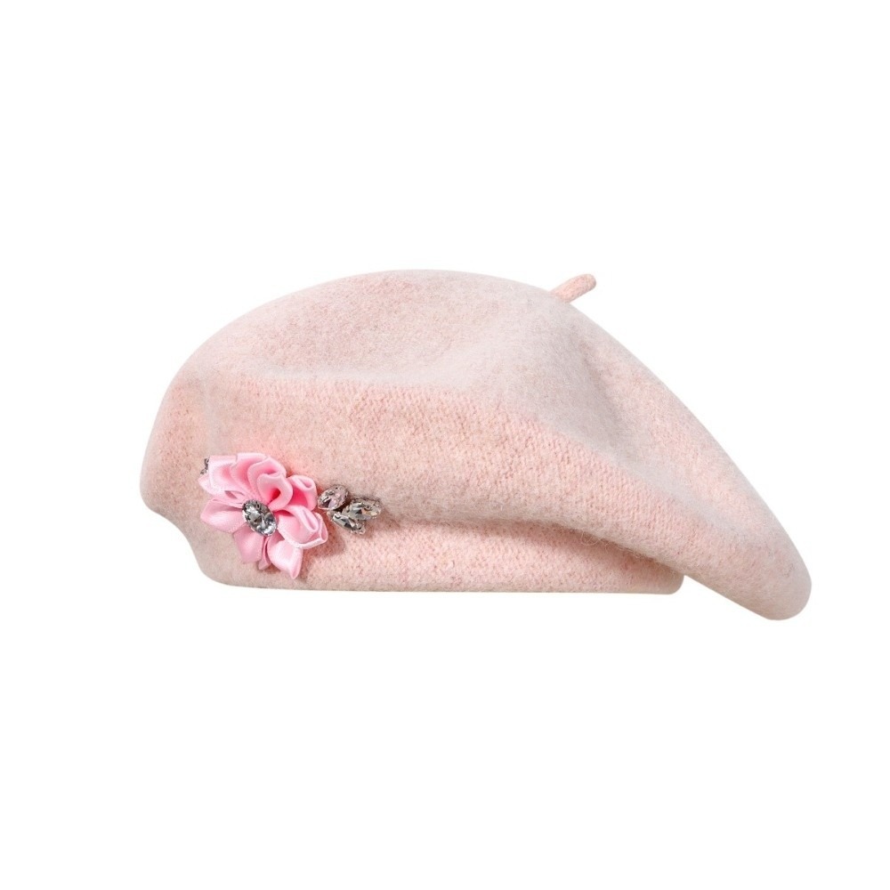 Beret French Wool - Zoete effen wollen baret met kristallen